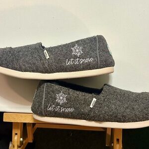 TOMS Charcoal Slip-On Shoes with Snowflake Embroidery